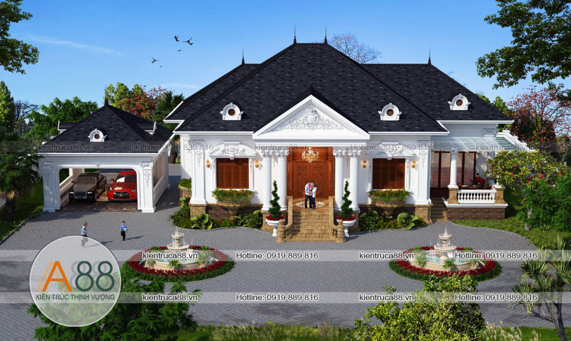 Thiết kế biệt thự có gara ô tô bên ngoài