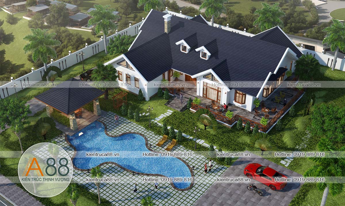 thiết kế biệt thự 1 tầng tân cổ điển