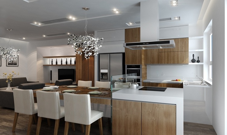 thiết kế nội thất nhà bếp chung cư 70m2